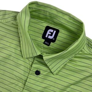 FootJoy Mens Lime Green Striped Performance Golf Polo Shirt Medium FJ Logo